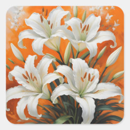 Witte lelies illustratie vierkante sticker