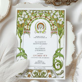 Witte lelies & narcissen Art Nouveau bruiloft Kaart