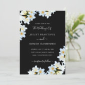 Witte lelies zwarte bruiloft uitnodiging voorbeeld (Staand voorkant)