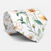 Witte Lente Bloemen Bloemmotief Stropdas (Opgerold)