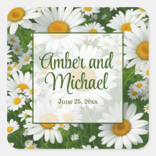 Witte lente bloemenwitte madeliefjes groen vierkante sticker