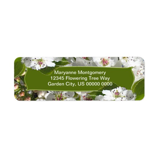 Witte lente boom bloesems retour adres label (Voorkant)
