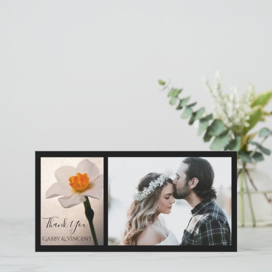 Witte Lente Daffodil Bloem Bruiloft Dank u Bedankkaart (Staand voorkant)