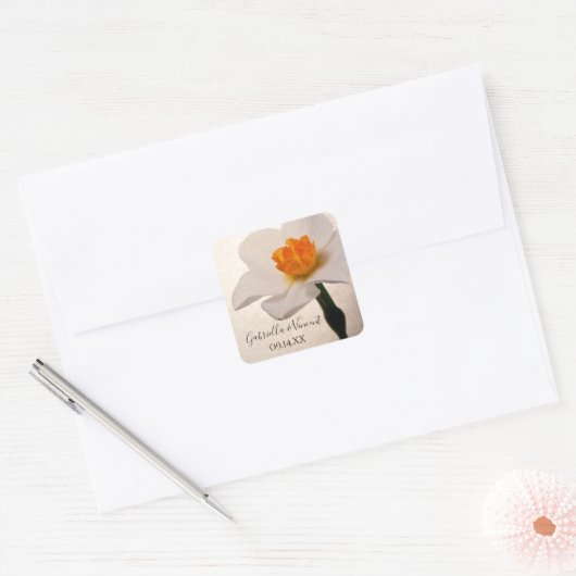Witte lente daffodil bruiloft envelop afdichtingen vierkante sticker (Envelop)