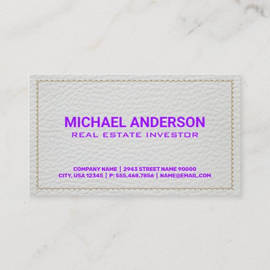 Witte leren genaaid lijkt | Gebouw pictogram Visitekaartje (Achterkant)