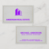 Witte leren genaaid lijkt | Gebouw pictogram Visitekaartje (Voorkant / Achterkant)