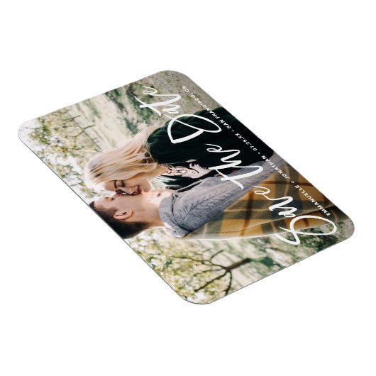 Witte Lettering Overlay Foto Save the Date Magneet (Rechterzijde)