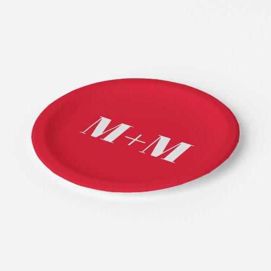 Witte letters met Initiaal rood aanpassen Papieren Bordje (Gekanteld)