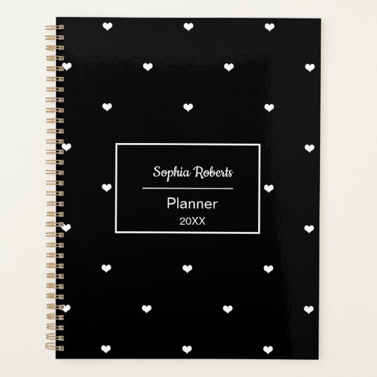Witte Liefde Harten Zwart Patroon Planner (Voorkant)