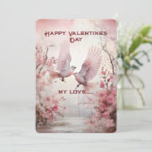 Witte liefdesduiven met Valentijnsdaggroet Feestdagenkaart (Staand voorkant)