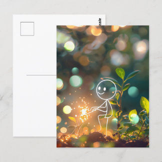 Witte lijn art stick figuur, Postcrossing Briefkaart