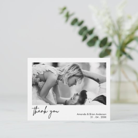 Witte Lijst kalligrafie dank u bruiloft Briefkaart (Staand voorkant)
