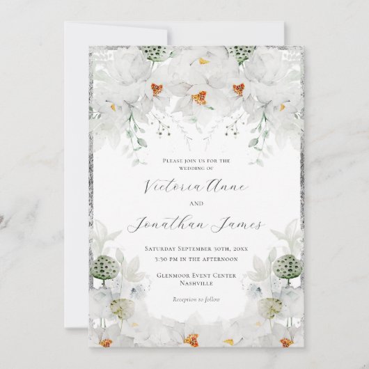 Witte Lillies bloemenelegante bruiloft Kaart (Voorkant)