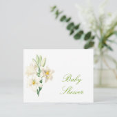 witte lilly bloemen baby shower briefkaarten (Staand voorkant)