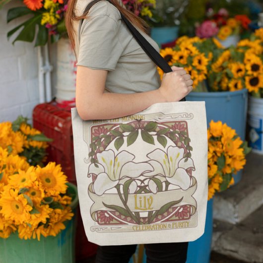 Witte Lily -stijl kunst voorzijde en gele achterzi Draagtas