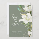 Witte linnen op groene achtergrond met een zachte  save the date (Voorkant)