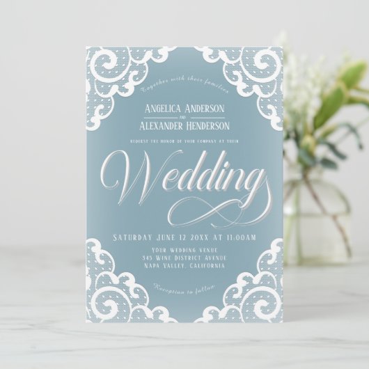 Witte lint bruiloft kaart (Staand voorkant)