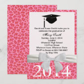 Witte lint roze luipaard diploma uitnodiging (Voorkant / Achterkant)