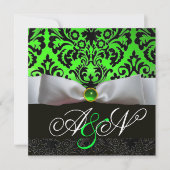 WITTE LINT SMARAGD GROEN ZWART DAMAST MONOGRAM KAART (Voorkant)