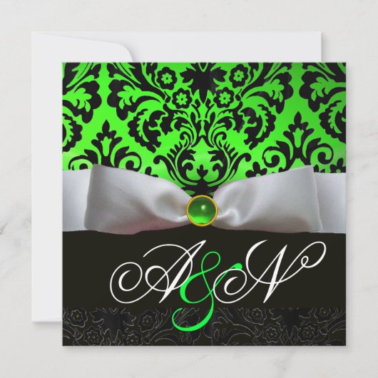 WITTE LINT SMARAGD GROEN ZWART DAMAST MONOGRAM KAART (Voorkant)