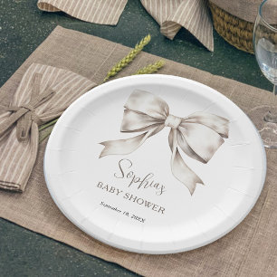 Witte lintboog vintage baby shower papieren bordje