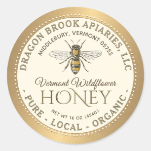 Witte lokale honinghoning met honingbijen ronde sticker
