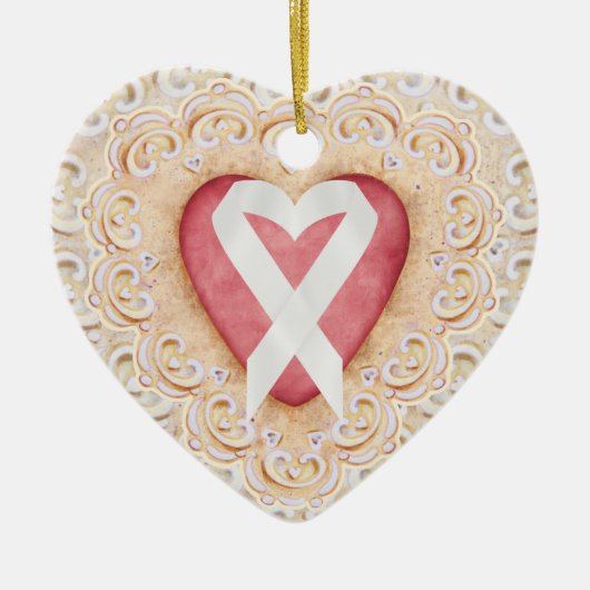 Witte longkanker lint # 2 uit het hart - SRF Keramisch Ornament (Voorkant)