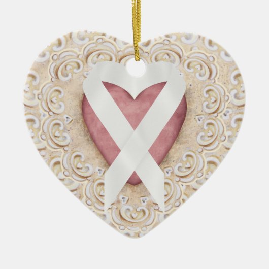 Witte longkanker lint uit het hart - SRF Keramisch Ornament (Voorkant)