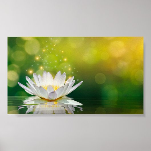 Witte Lotus Bloem Landschap, Zen Poster (Voorkant)