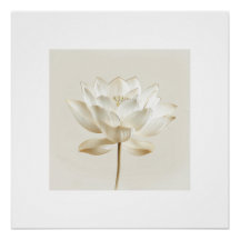 Witte Lotus Bloem Muurkunst – Minimaal Zen Beige B