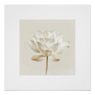 Witte Lotus Bloem Muurkunst – Minimaal Zen Beige B Perfect Poster