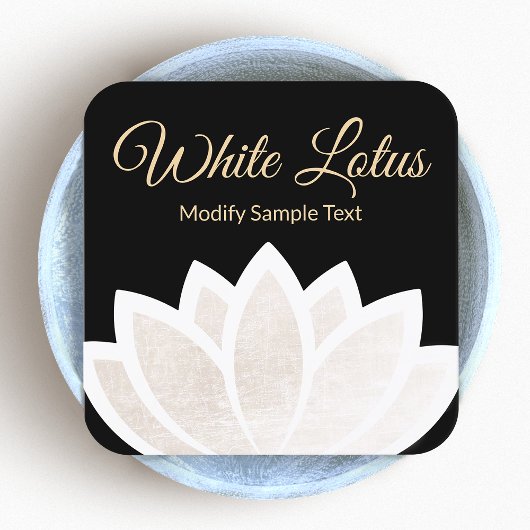 Witte Lotus Bloem Zwart Vierkant Yoga Vierkante Visitekaartje