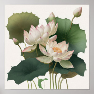 Witte Lotus Bloemen Art Print Poster
