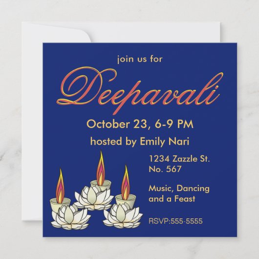 Witte Lotus & Deepas Diwali Uitnodiging (Voorkant)