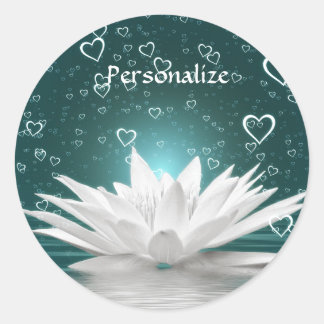 Witte Lotus Flower & Hearts personaliseren Ronde Sticker