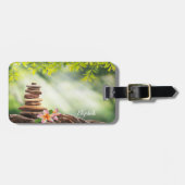 Witte Lotus Flower Landscape, Zen Stones Bagagelabel (Voorkant horizontaal)