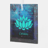 Witte Lotus Flower on Bokeh Sky and Subtle Writing Glas Ornament (Voorkant links)