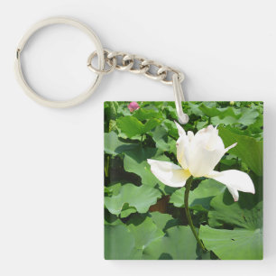 Witte Lotus Flower Sleutelhanger
