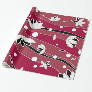 Witte Lotus Flowers op rode strepen Cadeaupapier