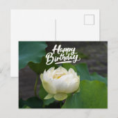 Witte lotus met het woord Happy Birthday Briefkaart (Voorkant / Achterkant)