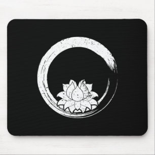 Witte Lotusbloem met Zen Cirkel Vintage  Muismat