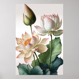 Witte Lotusbloemen Kunstprint Poster
