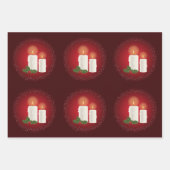 Witte, luie kerstkaarsen op rood met Holly Inpakpapier Vel (Voorkant 2)