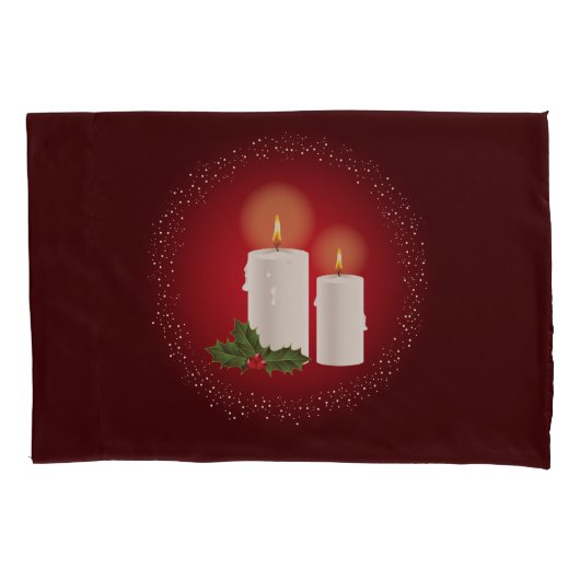 Witte, luie kerstkaarsen op rood met Holly Kussensloop (Voorkant-Links)