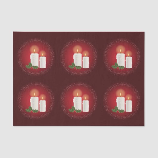 Witte, luie kerstkaarsen op rood met Holly Tissuepapier (Voorkant)