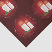 Witte, luie kerstkaarsen op rood met Holly Tissuepapier (Detail)