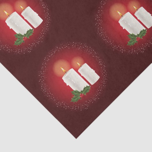 Witte, luie kerstkaarsen op rood met Holly Tissuepapier (Detail)