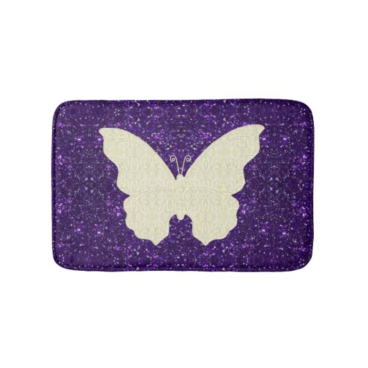 Witte luiken vlinder op Paarse glitter bath mat (Voorkant)
