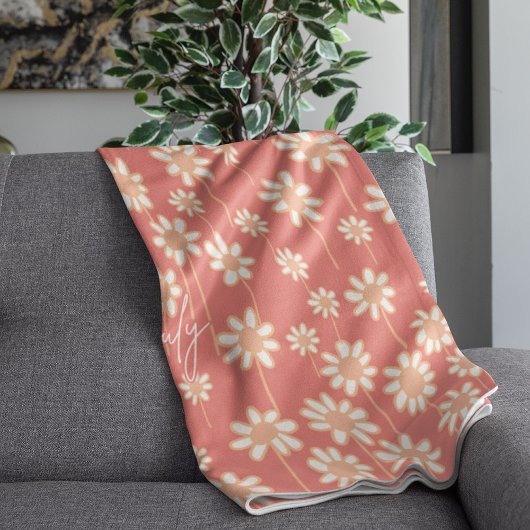 Witte Madelief Bloempatroon Aangepaste Naam Fleece Deken