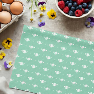 Witte Madelief Eenvoudig Bloemmotief Lente Groen Theedoek